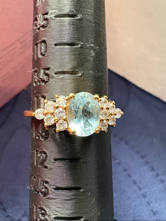Jewelry - Gold Aquamarine and White Topaz Cluster Ring - Elegant Women’s Jewelry